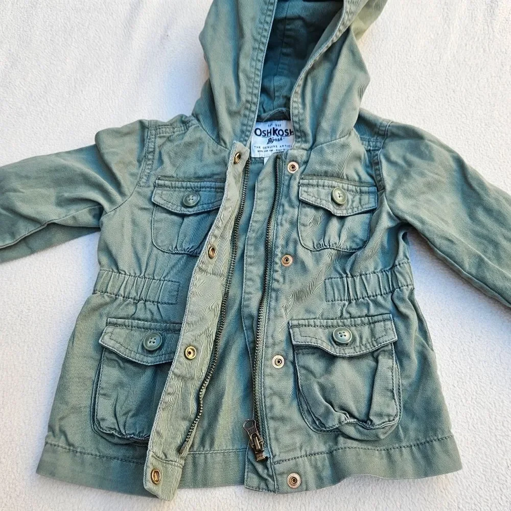 OshKosh B'Gosh Army Green Hooded Utility Jacket Size 2T